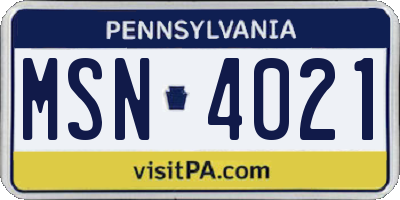PA license plate MSN4021