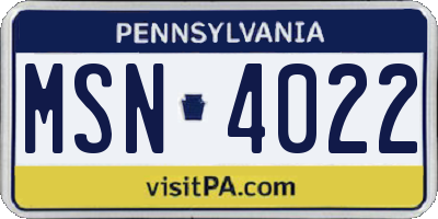 PA license plate MSN4022