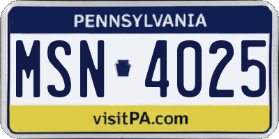 PA license plate MSN4025
