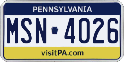 PA license plate MSN4026