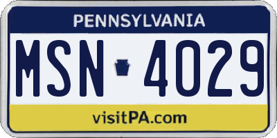 PA license plate MSN4029