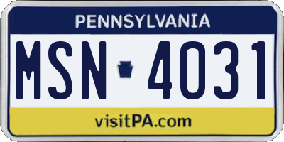 PA license plate MSN4031