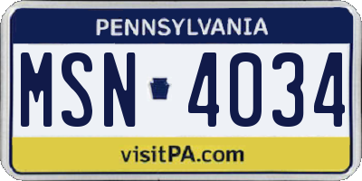 PA license plate MSN4034