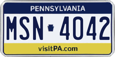 PA license plate MSN4042