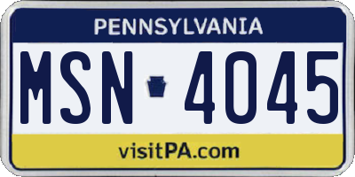 PA license plate MSN4045