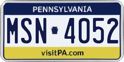 PA license plate MSN4052