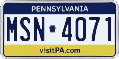 PA license plate MSN4071
