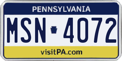 PA license plate MSN4072