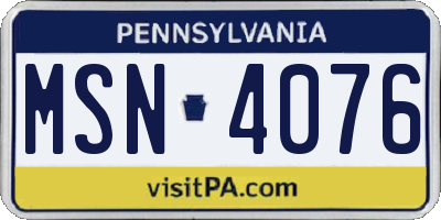 PA license plate MSN4076