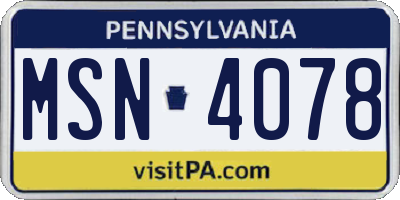 PA license plate MSN4078