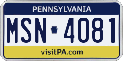 PA license plate MSN4081