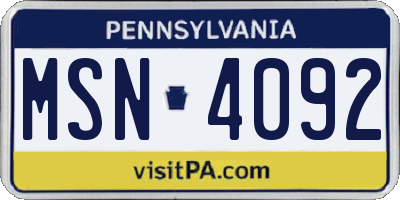 PA license plate MSN4092