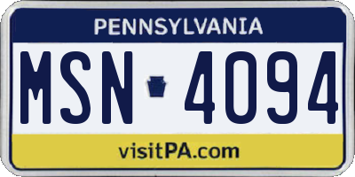 PA license plate MSN4094