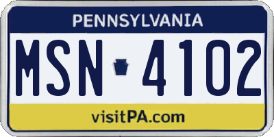 PA license plate MSN4102