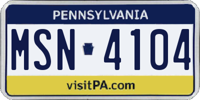 PA license plate MSN4104