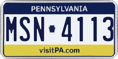 PA license plate MSN4113