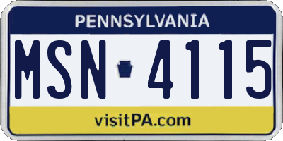PA license plate MSN4115