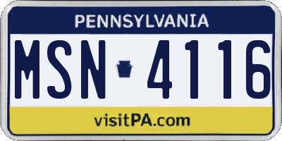 PA license plate MSN4116