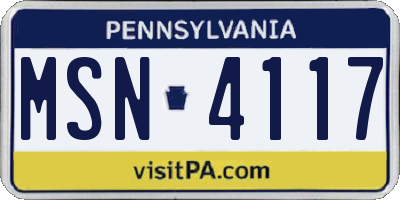PA license plate MSN4117