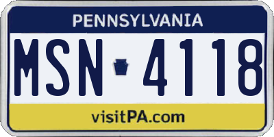 PA license plate MSN4118