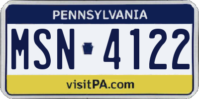 PA license plate MSN4122