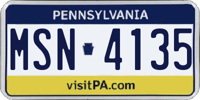 PA license plate MSN4135