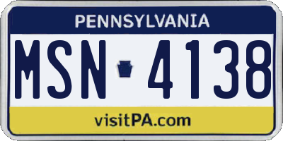 PA license plate MSN4138