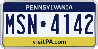 PA license plate MSN4142