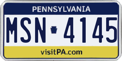 PA license plate MSN4145