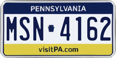 PA license plate MSN4162