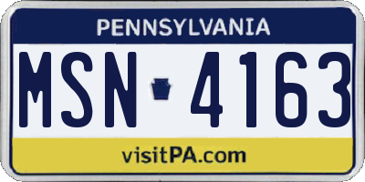 PA license plate MSN4163