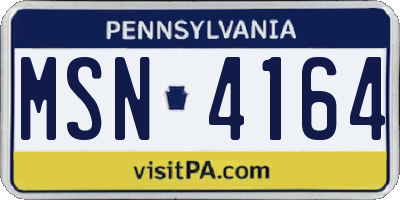 PA license plate MSN4164