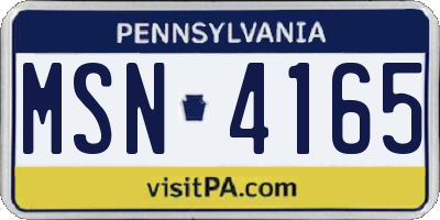 PA license plate MSN4165