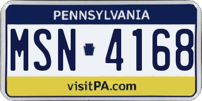 PA license plate MSN4168