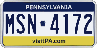 PA license plate MSN4172