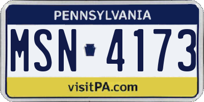 PA license plate MSN4173