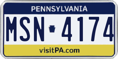 PA license plate MSN4174