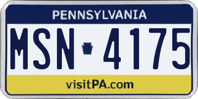 PA license plate MSN4175