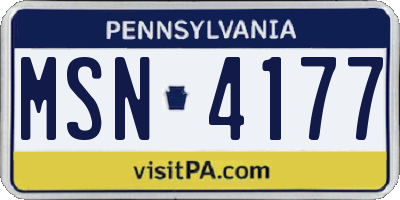 PA license plate MSN4177