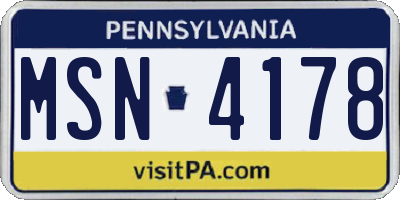 PA license plate MSN4178