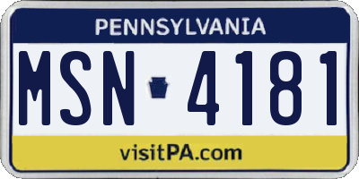 PA license plate MSN4181