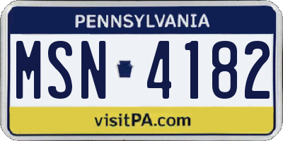 PA license plate MSN4182