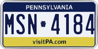 PA license plate MSN4184