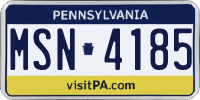 PA license plate MSN4185