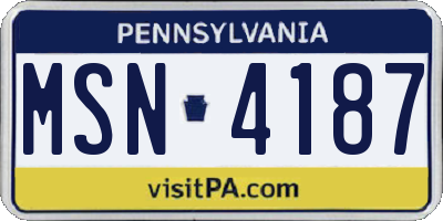 PA license plate MSN4187