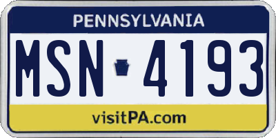 PA license plate MSN4193