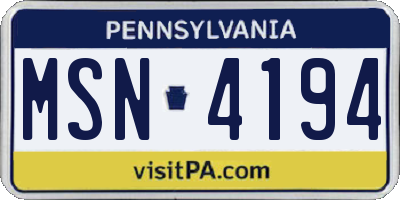 PA license plate MSN4194