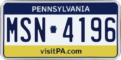 PA license plate MSN4196