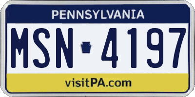 PA license plate MSN4197