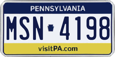 PA license plate MSN4198